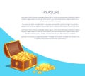 Treasure Poster with Shiny Gold Ancient Coins in Chest Royalty Free Stock Photo