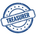 TREASURER text on blue grungy round rubber stamp