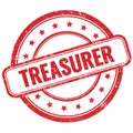 TREASURER text on red grungy round rubber stamp