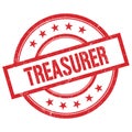 TREASURER text written on red vintage round stamp