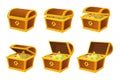 Treasures chest animation. Chain animations of pirate treasure chests, set vector illustration Royalty Free Stock Photo