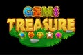 Treasures and gems on an isometric grass platform.