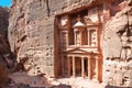 Treasury (Al-Khazneh) in ancient city of Petra in Royalty Free Stock Photo