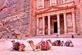 The Treasury Al Khazneh of Petra Ancient City with Camel, Jordan Royalty Free Stock Photo