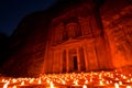 Treasury Al Khazneh of Petra Ancient City Illuminated by Candles, Jordan