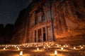 The treasury in Petra, Jordan with beautiful candles and stars Royalty Free Stock Photo