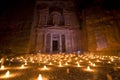 The Treasury at Petra Jordan lit at night Royalty Free Stock Photo