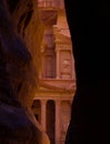 The Treasury in Petra in Jordan. Petra between rocks.