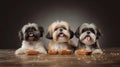 Treat Time Bliss Cute Shih Tzu Dogs Enjoying Snacks in Studio. Generative AI Royalty Free Stock Photo