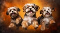 Treat Time Frenzy Happy Shih Tzu Dogs Jumping for Snacks on Vibrant Background. Generative AI Royalty Free Stock Photo