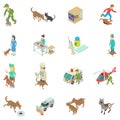 Treatment of animal icons set, isometric style Royalty Free Stock Photo