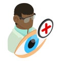 Treatment hyperopia icon isometric vector. Ophthalmologist human eye plus sign