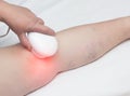 Treatment of osteoarthritis of the knee by magnetic therapy, physiotherapy, inflammation of the knee, close-up Royalty Free Stock Photo