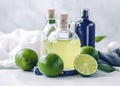 bottle natural oil body treatment organic lime skincare spa lemon. Generative AI. Royalty Free Stock Photo