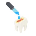 Treatment tooth icon isometric vector. Pipet drop tooth