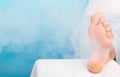 Treatment of warts on the sole of the foot and corns with liquid nitrogen and cryotherapy, plantar wart and corns, dermatology Royalty Free Stock Photo