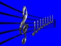 Treble clef and Crotchet silver in perspective sheet music with blue background 3D illustration - Do re mi sheet music 3D illustra Royalty Free Stock Photo