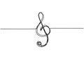 Treble clef is drawn by a single black one line, isolated on a white background. One-line drawing. Continuous line minimalism