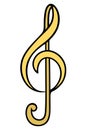 Treble clef. Golden musical sign. Play the melody. Cartoon style