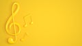Treble clef and music notes on yellow background. Modern banner design for music event or festival. 3D rendered image. Royalty Free Stock Photo