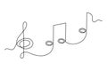 Treble clef and musical notes one line art, hand drawn continuous contour outline.Love music composition concept,minimalist Royalty Free Stock Photo