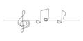 Treble clef and musical notes one line art, hand drawn continuous contour outline.Love music composition concept,minimalist Royalty Free Stock Photo