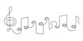 Treble clef and musical notes one line art, hand drawn continuous contour outline.Love music composition concept,minimalist Royalty Free Stock Photo
