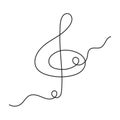 Treble clef one line art, hand drawn continuous contour outline.Love music composition concept,minimalist template melody art Royalty Free Stock Photo