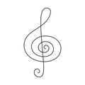 Treble clef one line art, hand drawn continuous contour outline.Love music composition concept,minimalist template melody art Royalty Free Stock Photo