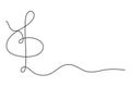 Treble clef one line art, hand drawn continuous contour outline.Love music composition concept,minimalist template melody art Royalty Free Stock Photo