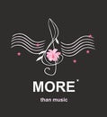 Treble clef in shape of pink cosmos flower with musical staffs symbolizing wings and text `More than music`