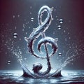 Treble clef splashing in water, creating droplets and ripples Royalty Free Stock Photo
