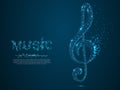 Treble clef vector polygonal art style. Low poly wireframe illustration. Music note. Destructing triangles