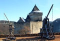 Trebuchet and Castelnaud Castle in Dordogne France Royalty Free Stock Photo