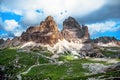 Trecime and Auronzo refugee panorama from Cadini, UNESCO Dolomite Alps Royalty Free Stock Photo