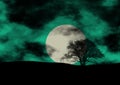 Scary scenery with tree and moon