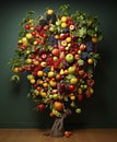 TREE ARRANGE WITH FRESH PRODUCE CORNUCOPIA Royalty Free Stock Photo