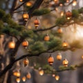 A tree that bears fruit resembling miniature, glowing lanterns, casting a magical, ethereal glow2