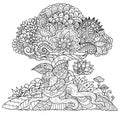 Beautiful abstract tree for design element and adult coloring book. Vector illustration