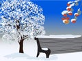 Tree and bench under white snow Royalty Free Stock Photo