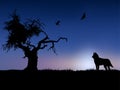 Tree, bird and wolf in twilight Royalty Free Stock Photo
