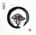 Tree in black enso zen circle. Royalty Free Stock Photo