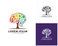 Tree with Brain logo design template, Brain Colorful logo design Vector Royalty Free Stock Photo