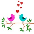 Tree on the branch birds in love, concept Royalty Free Stock Photo
