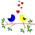 Tree on the branch birds in love, concept