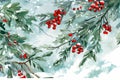 tree branch celebration holiday berry winter tree christmas decoration red green. Generative AI.