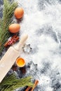 Tree branch with cinnamon, eggs, flour