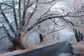 tree branches glazed with ice near road Royalty Free Stock Photo