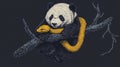 Tree branches with a panda and a snake, symbolizing the Pandas Python package for data analysis.