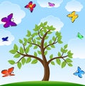 Tree and bright varicoloured butterflies